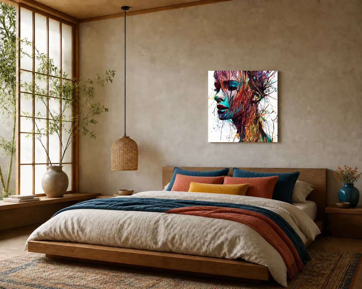 Flowing Inward displayed in a bedroom