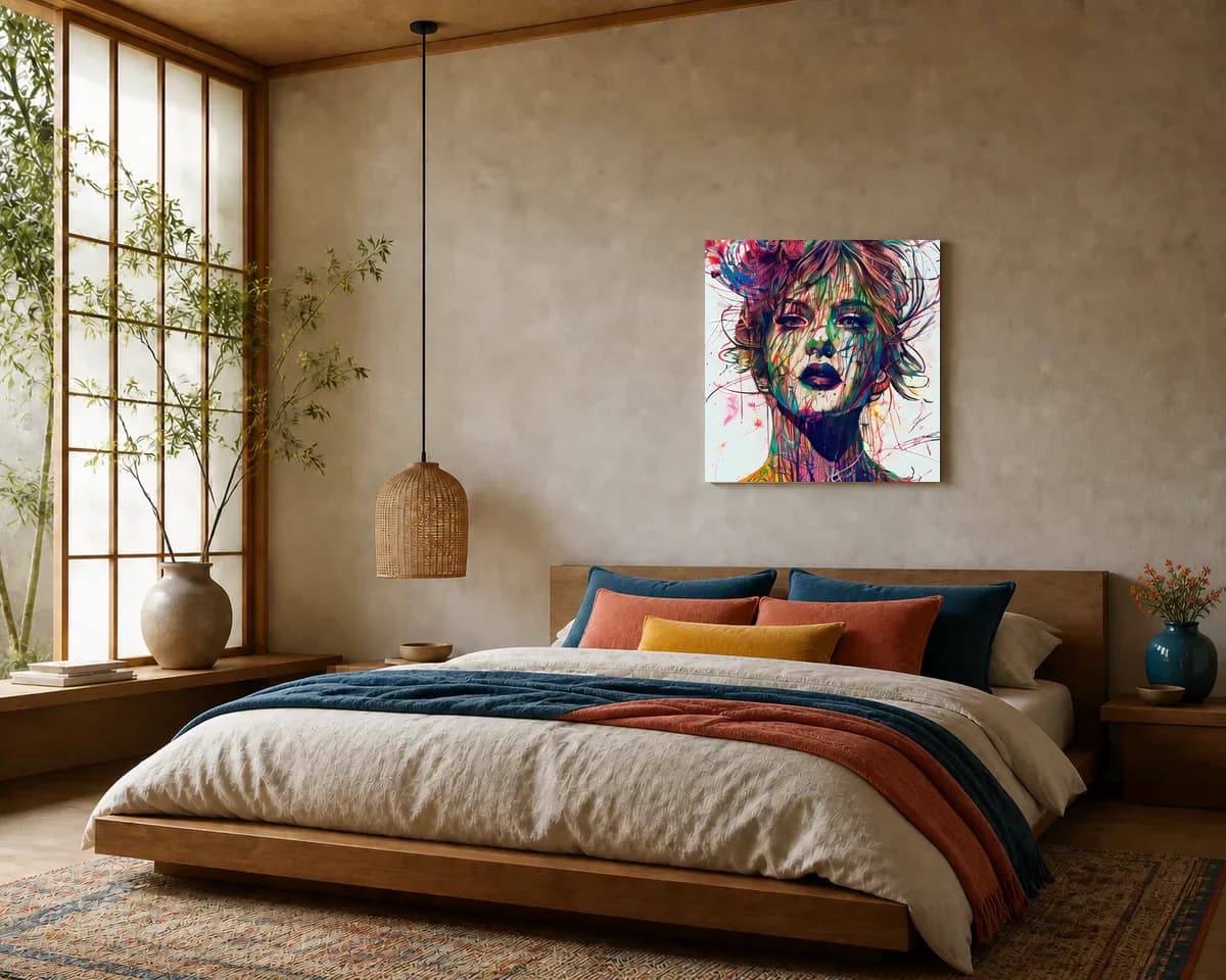 Layers of Memory displayed in a bedroom