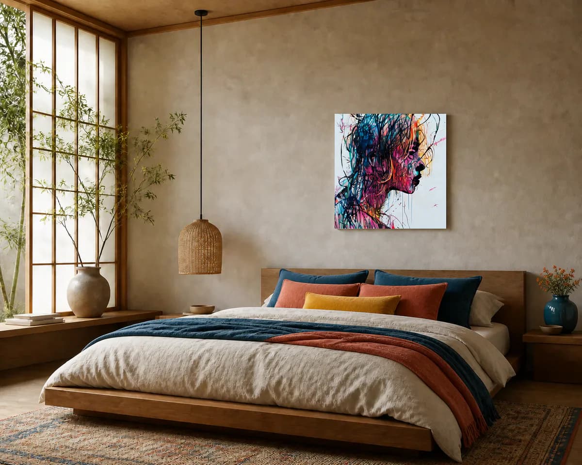 Stepping Out of Chaos displayed in a bedroom