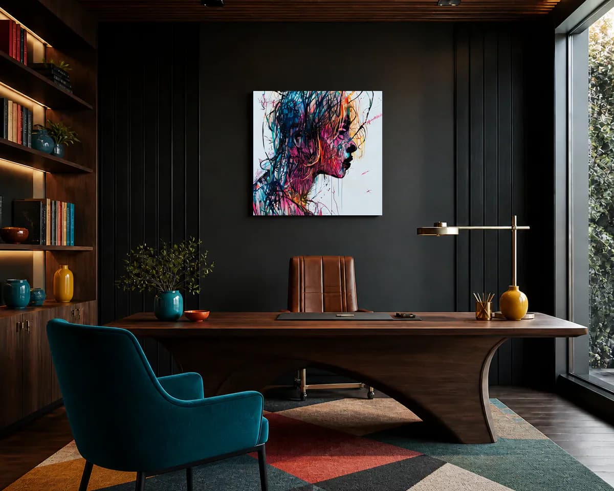 Stepping Out of Chaos displayed in a office