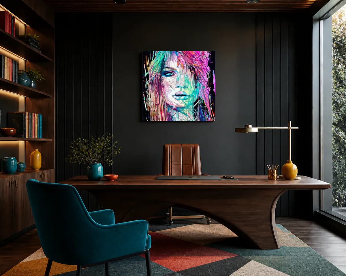 Neon Silence displayed in a office